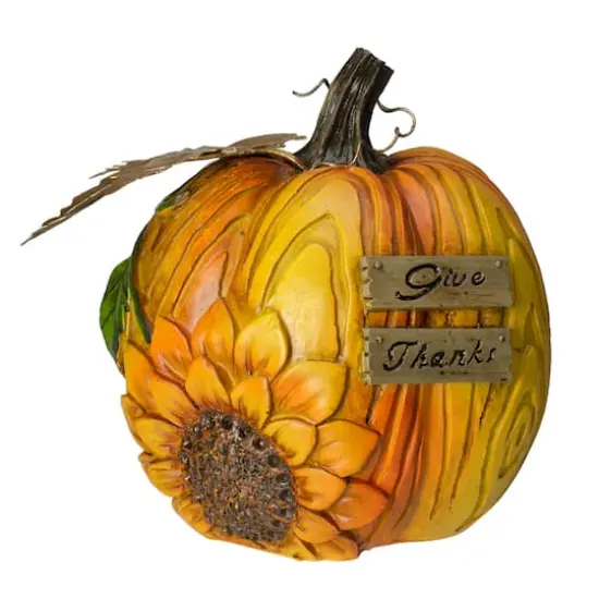 6.5" Orange & Yellow Sunflower Pumpkin Tabletop D&eacute;cor {1}