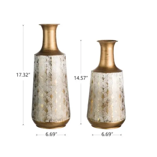 Glitzhome&reg; Gold & White Vintage Metal Vase Set {9}