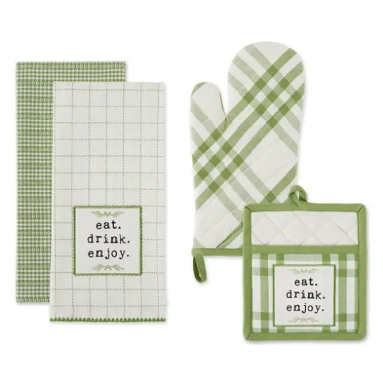 DII&reg; Eat, Drink & Enjoy Kitchen Towels, Potholder & Mitt Set Antique Green {1}