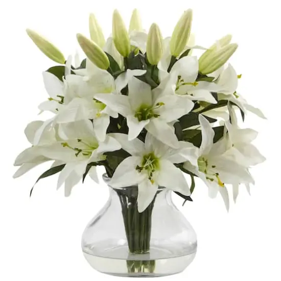 13.5" White Lily Arrangement with Glass Vase {1}