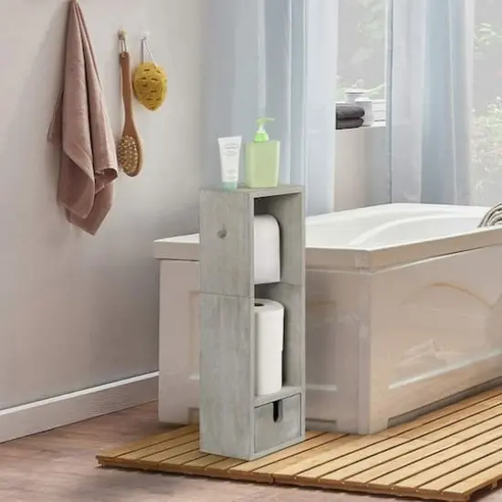 Rustic Gray Freestanding Wood Toilet Paper Holder {7}