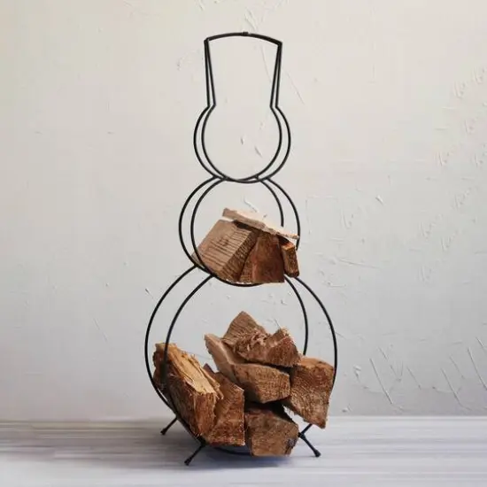 Hello Honey&reg; 34.75" Black Metal Snowman Shaped Log Holder {3}