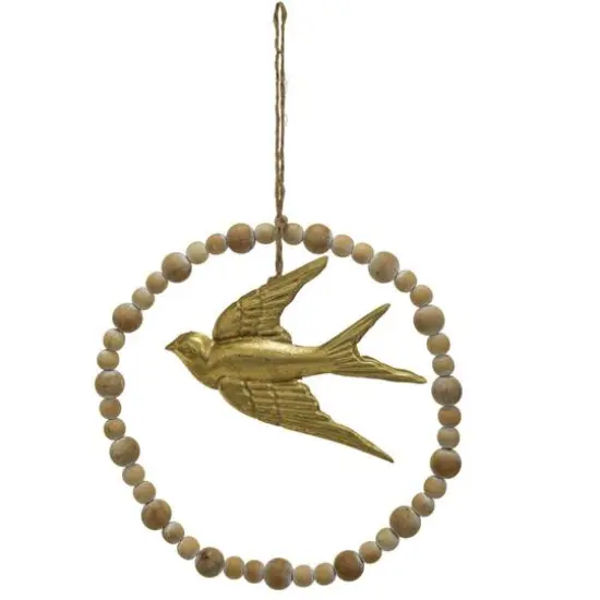 Hello Honey&reg; 11.5" Round Wood & Metal Wall Hanging with Beads & Embossed Dove {1}