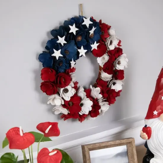 15" Americana Floral Flag Wooden Wreath {3}