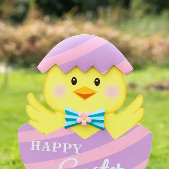Glitzhome&reg; 24" Easter Metal Chick Egg Yard Stake {4}