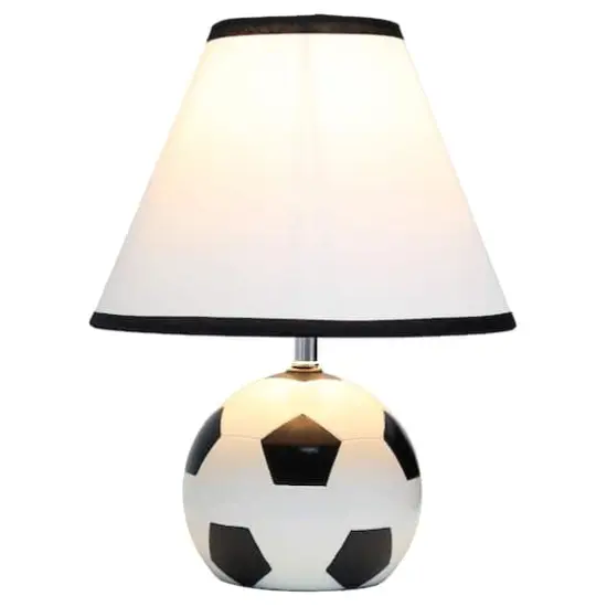 Simple Designs&trade; 11.5" Soccer Ball Base Table Lamp with White Shade Black Trim {3}