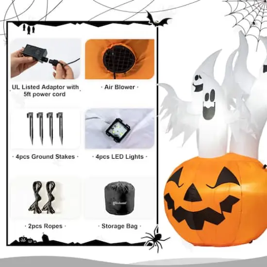 Glitzhome&reg; 6ft. Lighted 3 Ghosts In Jack-O'-Lantern Pumpkin with Scream Inflatable D&eacute;cor {8}