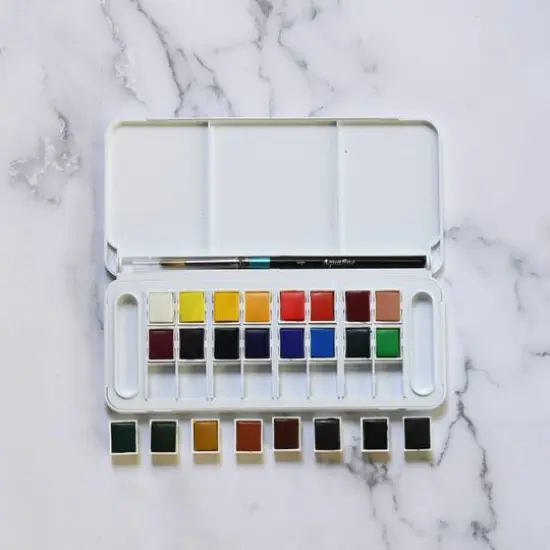 Daler-Rowney&reg; Aquafine 24-Color Half-Pan Watercolor Travel Set with Brush {7}