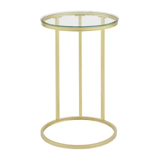 16" Gold Round C Table with Glass Top {1}