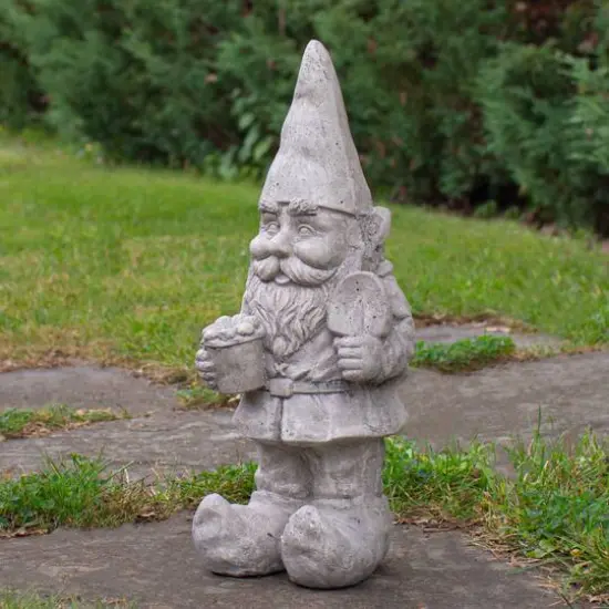 18.5" Gray Gardener Gnome Outside Statue {3}