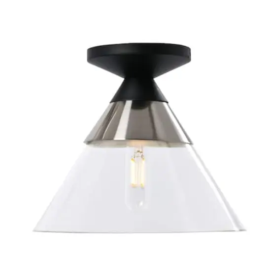 Hello Honey&reg; Robert Stevenson Lighting Theo Metal & Conical Glass Flush Mount Ceiling Light Matte Black/Brushed Nickel {1}