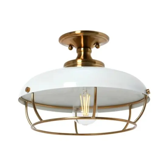 Hello Honey® 13" Wide Caged Dome Metal Semi-Flush Mount Ceiling Light Brushed Brass and White {8}