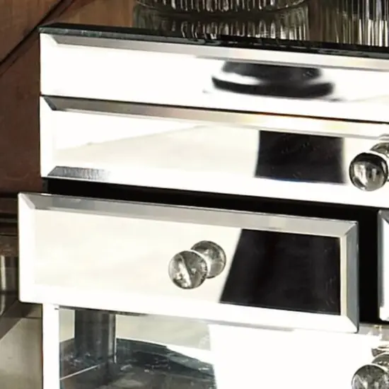 Silver Mirror and Wood Glam Jewelry Box, 6" x 11" x 9" {5}