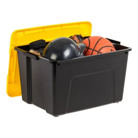 IRIS&reg; 60qt. Buckled Black Boxes with Yellow Buckle Lids, 6ct. {8}