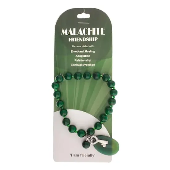 John Bead Malachite Natural Stone Stretch Bracelet with Agate & Key Charm {5}