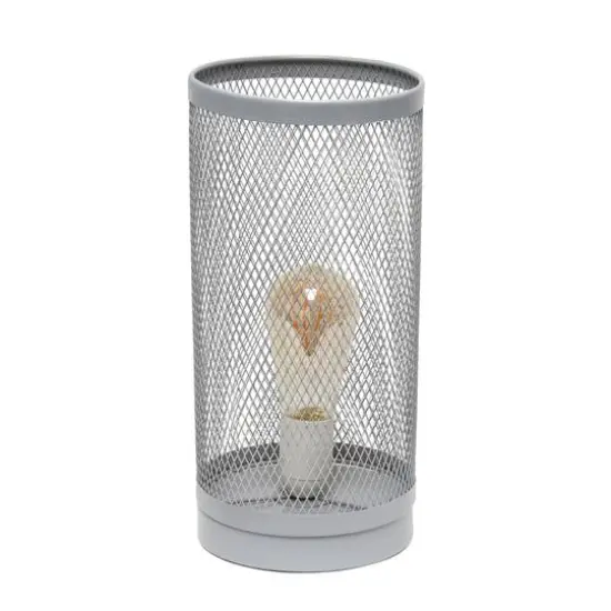 Simple Designs 13" Mesh Cylindrical Steel Table Lamp Gray {1}