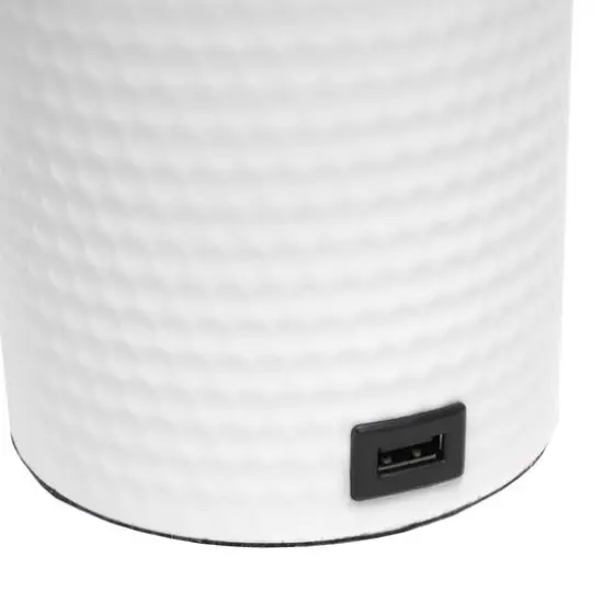 Simple Designs 18.5" Hammered Metal Container Base Table Lamp with USB Charging Port White {9}