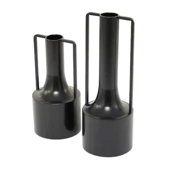 Black Metal Vase with Handles Set of 2 16", 12" {4}