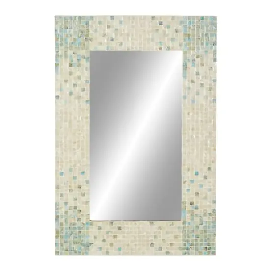36" Cream & Aqua Coastal Mother Of Pearl Wall Mirror {3}