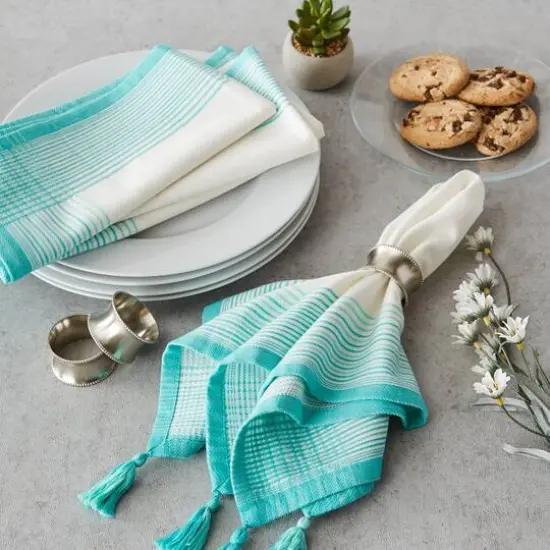 DII&reg; Antique Striped Turquoise Tassel Napkins, 6ct. {7}