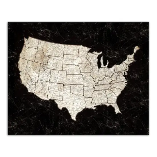 Black United States Map 20" x 16" Canvas Wall Art {1}