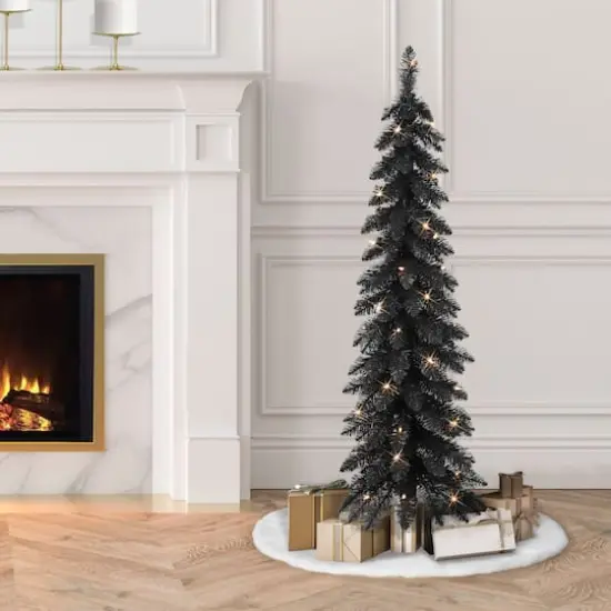 4ft. Pre-Lit Black Artificial Alpine Pencil Christmas Tree, Clear Lights {3}