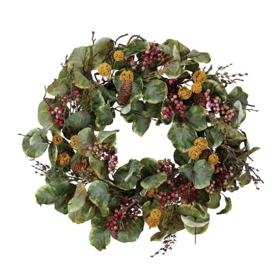 Hello Honey® 24" Green & Red Faux Zanzibar Leaf Wreath with Berries {1}