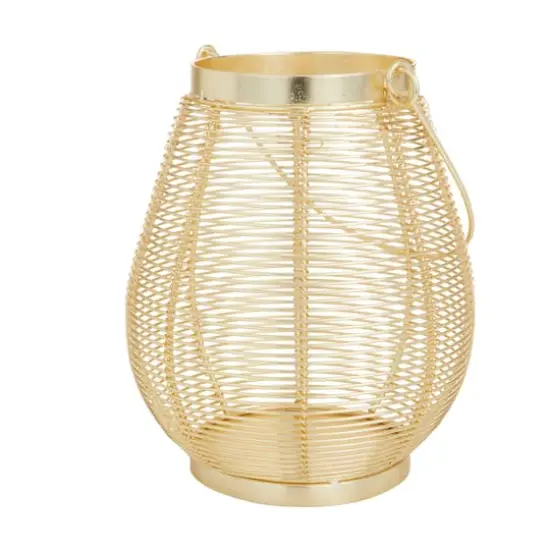 Gold Iron Glam Lantern, 9" x 7" x 7" {3}