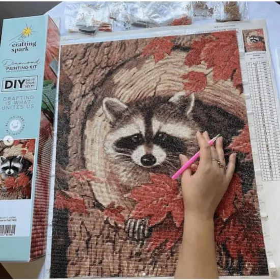 Crafting Spark Racoon in the Tree Diamond Painting Kit {4}