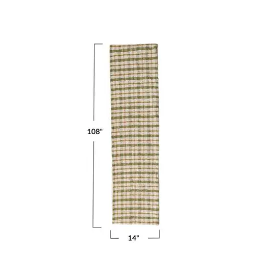 Hello Honey 108" x 14" Cream, Green & Yellow Plaid Woven Cotton Table Runner {5}