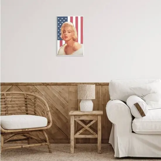 Stupell Industries Vintage Americana Icon Marilyn over US Flag Wall Plaque Art {3}