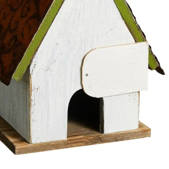 Glitzhome® 8.25" Distressed Metal Roof & Flower Wood Birdhouse {9}