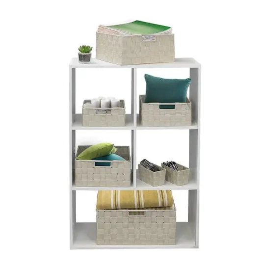 Sorbus 7-Piece Stackable Tote Basket Set with Handles Beige {4}