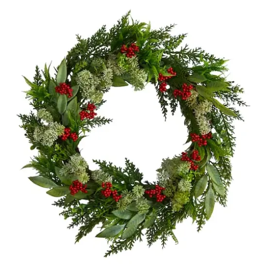 24" Cedar, Eucalyptus & Berries Christmas Wreath {1}