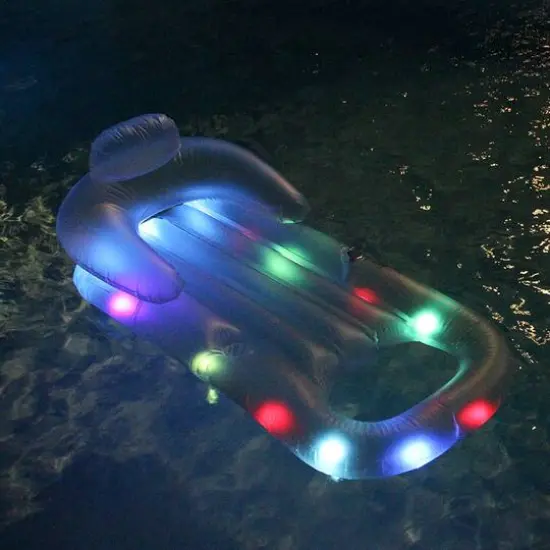 60" Blue Multicolor LED Lighted Inflatable Pool Lounger {4}