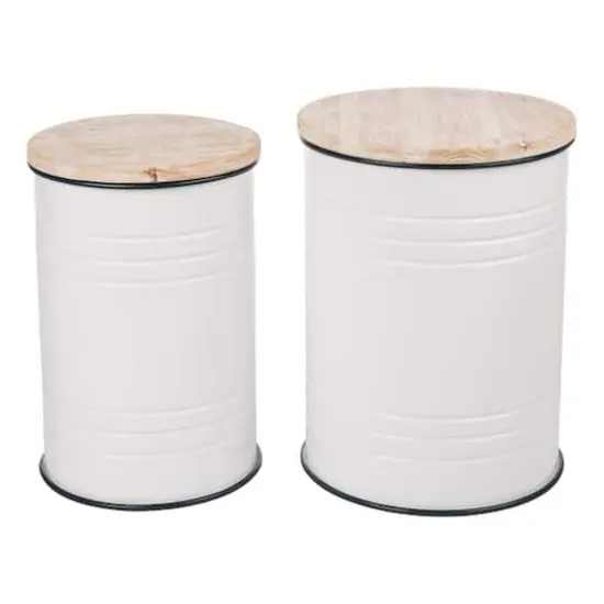 Glitzhome&reg; Farmhouse Metal Enamel Storage Stool Set {9}