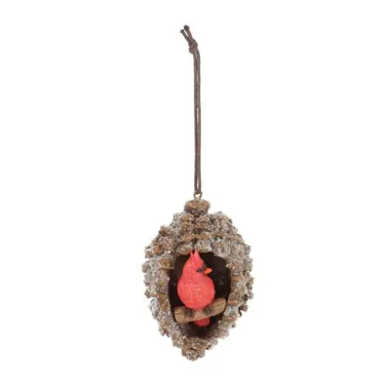 6" Frosted Pinecone Cardinal Ornaments, 6ct. {4}