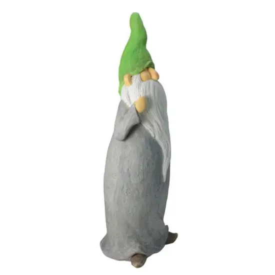 29" Standing Gnome with Gray Robe & Green Cap Outdoor Garden Statue {3}