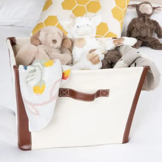 Household Essentials 16" Canvas Bin with Vegan Leather Trim {4}