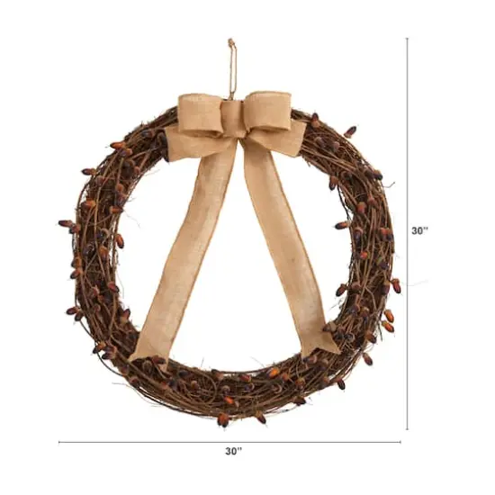 30" Acorn & Decorative Bow Autumn Wreath {4}