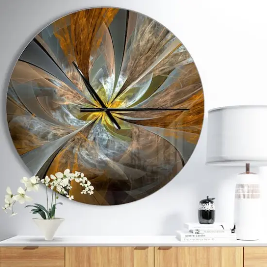 Designart Symmetrical Yellow Fractal Flower Modern Wall Clock {3}