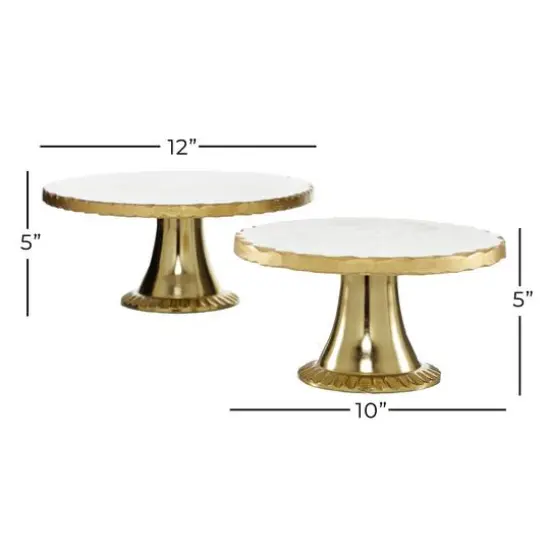 Set of 2 Gold Marble Natural Cake Stand, 12", 10" {7}
