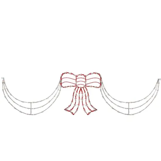 Lighted Red & White Bow Swag Christmas Decoration {1}