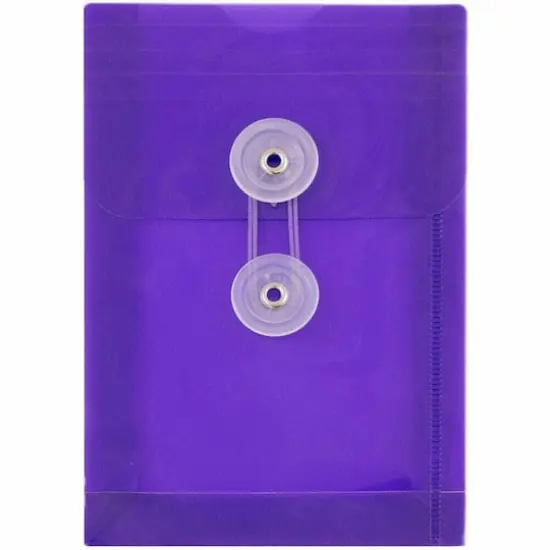 JAM Paper 4.25" x 6.25" Open End Plastic Envelopes with Button and String Closure, 24ct. Purple {1}