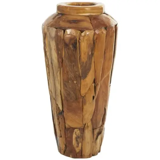 Brown Teak Wood Handmade Tall Floor Vase with Mosaic Live Edge {5}
