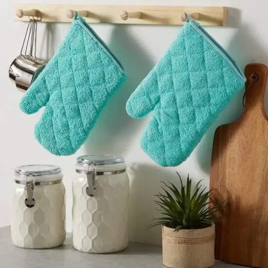 DII&reg; Terry Oven Mitts, 2ct. Aqua {7}