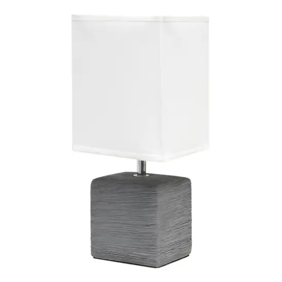 Simple Designs Stone Table Lamp with White Shade Gray {1}
