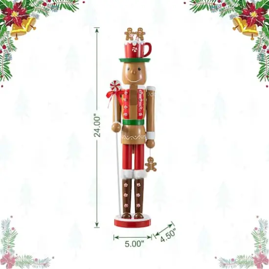 Glitzhome&reg; 24"H Wooden Christmas Gingerbread Man Nutcracker {9}