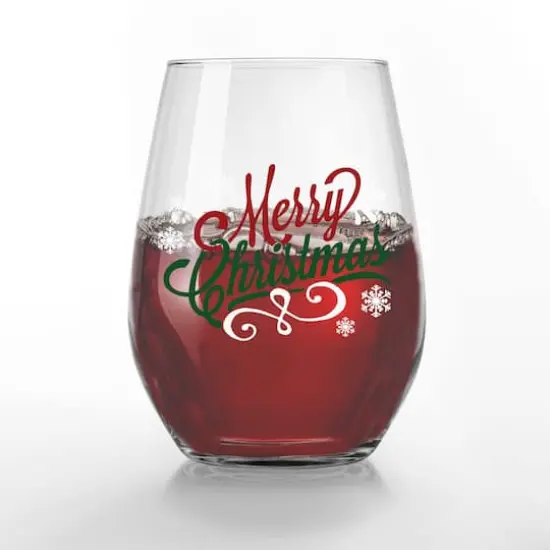Merry Christmas Script 15oz. Printed Stemless Wine Glass {3}