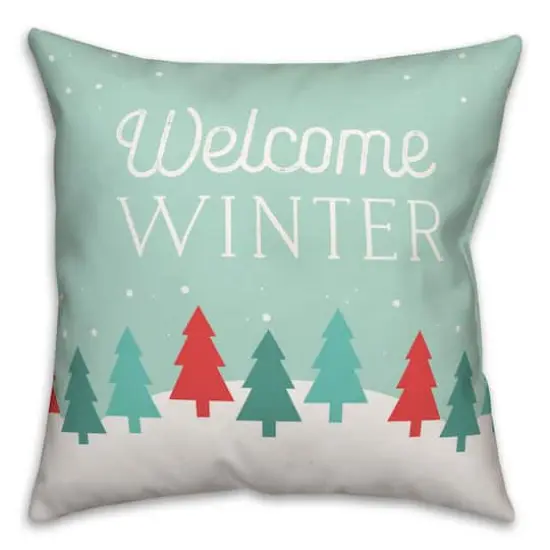 Welcome Winter Retro Forest 18x18 Throw Pillow {1}